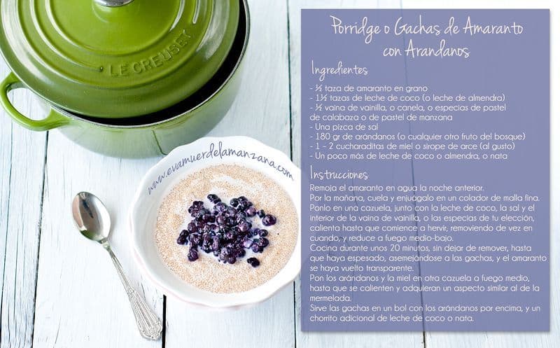 Mini Receta: Porridge o Gachas de Amaranto con Leche de Coco y Arándanos