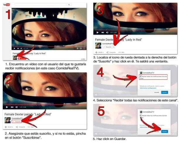 Instrucciones para recibir notificaciones de YouTube